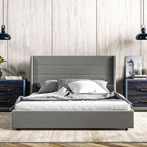 Base letto matrimoniale grigio chiaro con cassetti contenitore resistenti, doghe in legno silenziose e testiera per camera da letto - Product Image 2