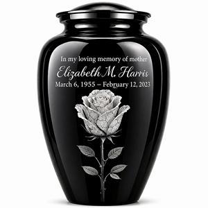 Hermosa urna funeraria negra con rosa blanca, personalizada con adhesivo de esmalte, para adultos, para cremación humana. - Product Image 1