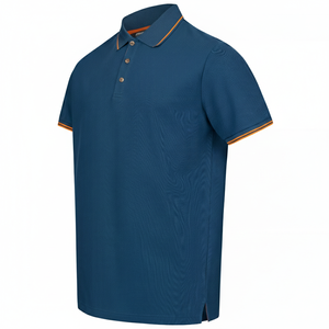 Camisa de Hombre de Alta Calidad, Personalizada, Tejida, Azul Marino, de Algodón, con Ribete Naranja en el Cuello y Puños, Transpirable, de Manga Corta - Product Image 6