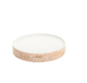 Cautivador soporte para tartas de nácar, bandeja baja de exhibición con mosaico de conchas en tono rubor y centro blanco para comidas elegantes - Product Image 4