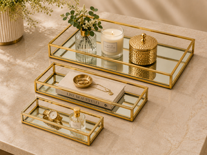 Modern Brass Glass Decorative <b>Tray</b> Layered Serving Organizer Custom Size Color Design for Home Hotel Restaurant - Product Image 4