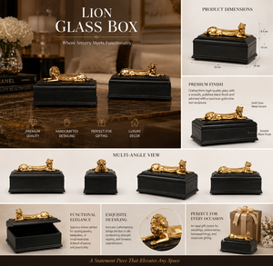 Black Glass Jewelry Storage Box with Gold Lion Figurine Lid Decorative Keepsake Organizer for Home Décor and Gifting - Product Image 2