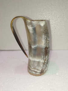 Handcrafted Customised Viking Carving Ceramic Drinking Horn <b>Mug</b> Highly Polished Natural Horn India for Business Gifts-Wine Beer - Product Image 2