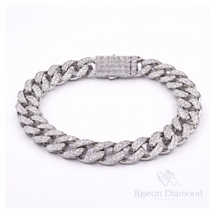 Bracelet de luxe pour homme en or blanc 18 carats, entièrement pavé de diamants cubains et de pierres de laboratoire, avec fermoir sécurisé, bracelet de poignet imposant - Product Image 1