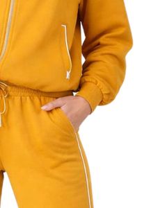 Ensemble de survêtement jaune moutarde personnalisé pour femme, veste zippée en mélange de coton et pantalon de jogging, tenue décontractée et sportive deux pièces - Product Image 4