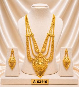 22K Gold Plated Women's Bridal Jewelry <b>Set</b> with Long <b>Necklace</b> Earring <b>Set</b> Zircon Trendy Engagement/Wedding/Party/Gift A-63121 - Product Image 3