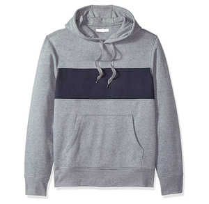 Sudadera con Capucha Personalizada para Hombre, Color Gris Jaspeado, con Paneles en Contraste Azul Marino, Sudadera de Forro Polar, Ropa Urbana, Fabricación OEM - Product Image 1