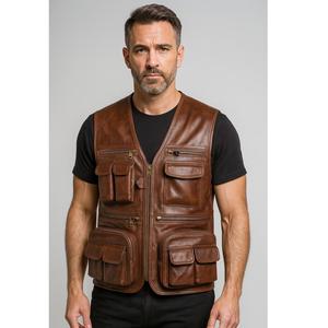Custom Made % Genuine <b>Leather</b> Motorcycle Safety Vest for Men-Waterproof Plus Size Racing Riding Vest From Pakistan - Product Image 4