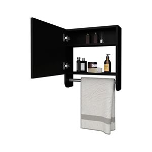 Armadietto da Bagno Nero con Specchio Integrato e Portasciugamani - Product Image 5
