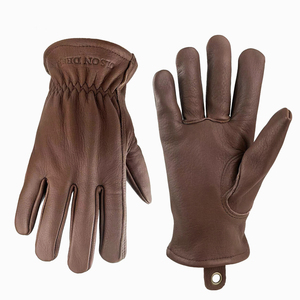 Gants en cuir rouge, longueur poignet, thermiques, non doublés, style uni, pour l'hiver, usage quotidien en extérieur - Product Image 1
