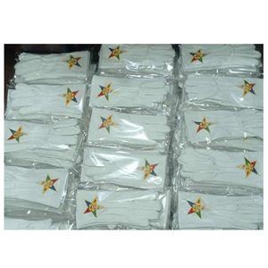 Masonic Embroidered OES Gloves <b>White</b> Cotton Eastern Star Regalia 12 Pairs <b>White</b> Cotton Masonic Gloves with Blue Square & Compass - Product Image 1