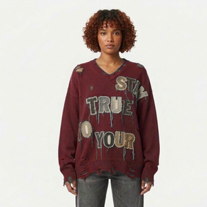 Pull d'hiver unisexe le plus populaire, surdimensionné, à manches longues, en coton épais 100 %, pour femme - Product Image 1