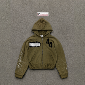 Sweat à capuche vert olive en molleton premium respirant, coupe oversize, décontracté, en coton French Terry, pour l'hiver - Product Image 5