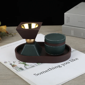 Ensemble brûleur de bakhoor RoyalAura, porte-encens artisanal en bois et cuir avec plateau élégant et design arabe pour l'oud et les parfums d'intérieur - Product Image 2