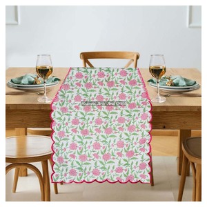 Hand Block Floral Print Indian Cotton Woven Edge <b>Table</b> <b>Runner</b> Washable Bohemian Style Beautiful for <b>Wedding</b> Hotel Restaurant - Product Image 5