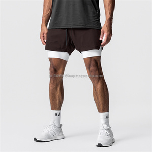 Short de course pour hommes Deux couches Logo personnalisé Short de sport moulant en polyester à séchage rapide Respirant Short de sport multicolore - Product Image 1