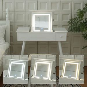 FCH LED <b>Mirror</b> <b>Vanity</b> <b>Table</b> Set Flip Top Makeup & Writing Desk with Cushioning Stool 2 Drawers for Dressing up - Product Image 5