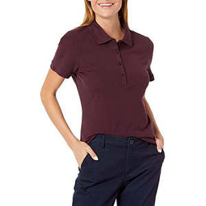 Polo de Manga Corta de Punto para Mujer, Color Sólido, Estilo Casual, Largo Regular, Morado Oscuro - Product Image 1