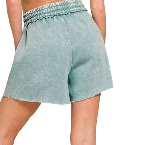 Shorts d'été pour femmes en coton brodé de haute qualité, délavé à l'acide, épais, écologique, style streetwear, avec logo personnalisé - Product Image 5