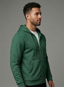 Custom Men's Full <b>Zip</b> Hoodie Textured Fleece Sweatshirt Casual Hooded <b>Jacket</b> with Kangaroo Pocket for Daily Wear - Product Image 3