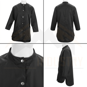 Impermeable unisex negro de poliéster con botones frontales y dos bolsillos, resistente al agua. - Product Image 5