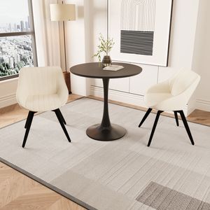 Tavolo da pranzo Tulip in MDF nero da 31,5 pollici con 2 sedie decorative in pelle sintetica e 4 gambe in metallo nero, set da sala da pranzo - Product Image 3