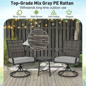 Conjunto de Sillas Giratorias con Asiento Acolchado Negro para Patio, Juego de Jardín de 3 Piezas con Cojines para Uso en el Patio Trasero - Product Image 6