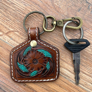 <b>Custom</b> Hand Tooled Genuine Leather Keychains Personalized Logo <b>Key</b> Ring for Gift Accessories Durable Luxury Designer Keychains - Product Image 2
