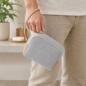 Trousse de Toilette en Jute Laminé Coton Recyclé 225 GSM avec Fermeture Éclair, Pochette à Maquillage, Poignée de Poignet, Logo Personnalisé, Vente en Gros, Fabricant OEM ODM - Product Image 4