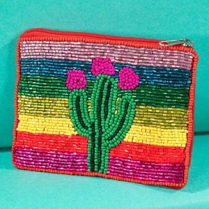Beach Girl Embroidered Beaded Coin Purse With Zipper And <b>Key</b> Ring <b>Square</b> Casual Travel Accessory - Product Image 3