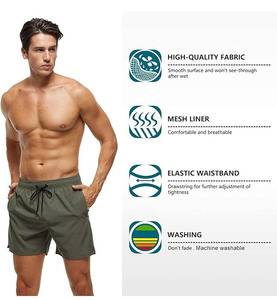 Shorts décontractés pour hommes, coupe classique, en tissu éponge 100% coton, taille haute élastique, anti-plis, multi-poches, brodés, couleur personnalisée, 160g - Product Image 3