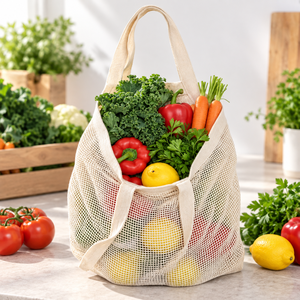 Sac de courses en filet de coton naturel 34x62 cm, sac en maille réutilisable, vente en gros, OEM, étiquette privée - Product Image 6