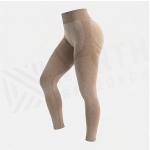 Ensemble de yoga 2 pièces : Leggings taille haute et crop top à bretelles croisées, beige uni, respirant, sans coutures, vêtements de sport - Product Image 3