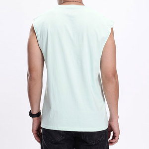 Débardeur en jersey vert clair sans manches à col rond pour homme, imprimé motif Dark Future, coupe décontractée en coton - Product Image 4