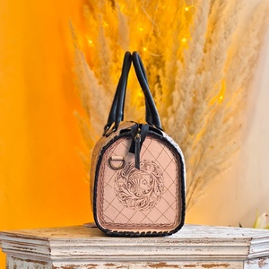 2026 New Design Luxury Sport Weekender Hand Tooled Florals Carved 100% Genuine Leather Water Proof Travel <b>Mini</b> Speedy Duffle Bag - Product Image 6