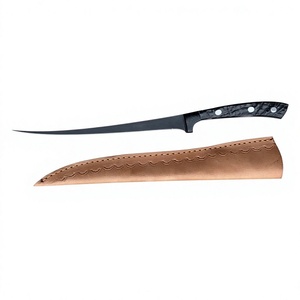 Cuchillo de Filetear Industrial de Acero de Alto Carbono Hecho a Mano con Mango de Cuerno de Carnero, Borde Serrado, Punta Caída, 12 Pulgadas de Longitud Total - Product Image 4