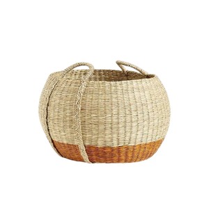 Handmade Traditional Craft Seagrass Basket with Two Tone Design Storage Laundry Hamper <b>Container</b> with Handles Bulk - Product Image 1
