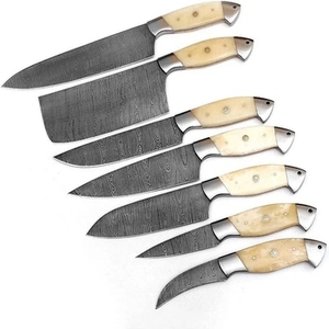 Ensemble de 7 couteaux de cuisine professionnels en acier inoxydable, couteaux de chef, manche en bois, accessoires multifonctions écologiques - Product Image 1