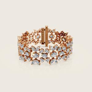 Bracelet classique en or avec diamants floraux – Monture de designer inspirée des feuilles – Élégant bracelet de bijouterie en diamants pour femme - Product Image 1