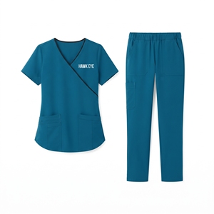Hawk Eye <b>Women</b> Scrub Set <b>Teal</b> Short Sleeve Top Pants Hospital Uniforms with Pockets Polyester Woven Fabric - Product Image 5