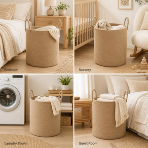 Jute Rope <b>Laundry</b> Hamper <b>Basket</b>, Large Woven Blanket Storage <b>Basket</b> with Handles, <b>Nursery</b> Toy Organizer for Home Bedroom - Product Image 5