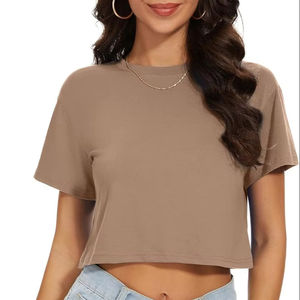 T-shirt court personnalisé pour femme avec nœud torsadé, en coton uni, manches courtes, décontracté, pour l'été, fabricant de marques privées - Product Image 1