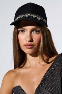 <b>Black</b> Punk Style <b>Baseball</b> <b>Cap</b> with Silver Chain Rhinestone Spikes Adjustable Unisex 6-Panel 100% Cotton Four Seasons Hat - Product Image 3