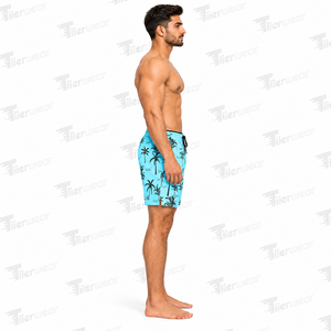 Trajes de Baño para Hombre de Primera Calidad, Color Azul Claro, Estampado de Palmeras, Cintura Media, Cordón Ajustable, Secado Rápido, Shorts de Playa de Poliéster en Venta - Product Image 2