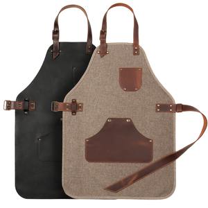 Delantal Industrial Duradero de Lona y Cuero con Cremallera, Ajustable, con Tirantes Cruzados, para Chef, Barista, Barbero, Carpintero, Taller, Modelo LCA-0046 - Product Image 5