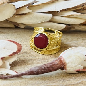 Trendy Latest Design Garnet <b>Statement</b> <b>Ring</b> Ethnic Brass Jewelry For Women 18k Gold Plated Tribal Design Handmade Wholesale <b>Ring</b> - Product Image 5