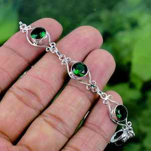 Pulsera de tenis de diopsido cromado ovalada hecha a mano de plata de ley 925 con gema verde, joyería de lujo de alta calidad, regalo para mujer - Product Image 5