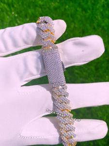 Men's 8-Inch Hip Hop Bracelet Miami 14mm Cuban Link VVS Diamond Prong Cuban Chain Sterling <b>Silver</b> Jewelry gifts for men - Product Image 3