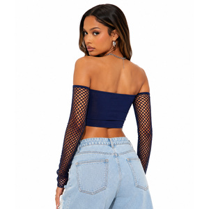 Top Bandeau Gótico con Gráficos para Mujer de Marca Privada, Camiseta Elástica de Punto para Mujer, Mangas de Malla a la Moda para Festivales, Ropa de Club de Moda - Product Image 2