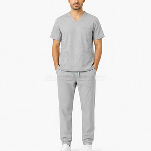 Ensemble d'uniformes médicaux pour hommes de qualité supérieure avec haut à col en V et pantalon assorti, tissu respirant, plusieurs poches, coupe confortable - Product Image 3